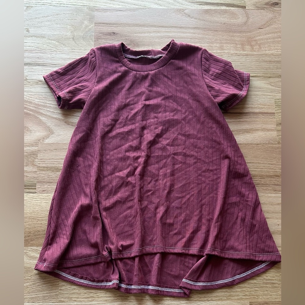 Handmade- Burgundy Hi-Low Short Sleeve Dress